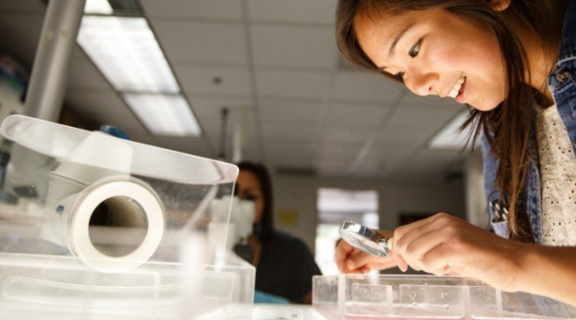 female student in lab